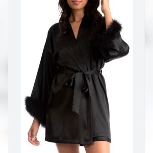 In Bloom by Jonquil Noelle Feather Trim Satin Wrap Robe